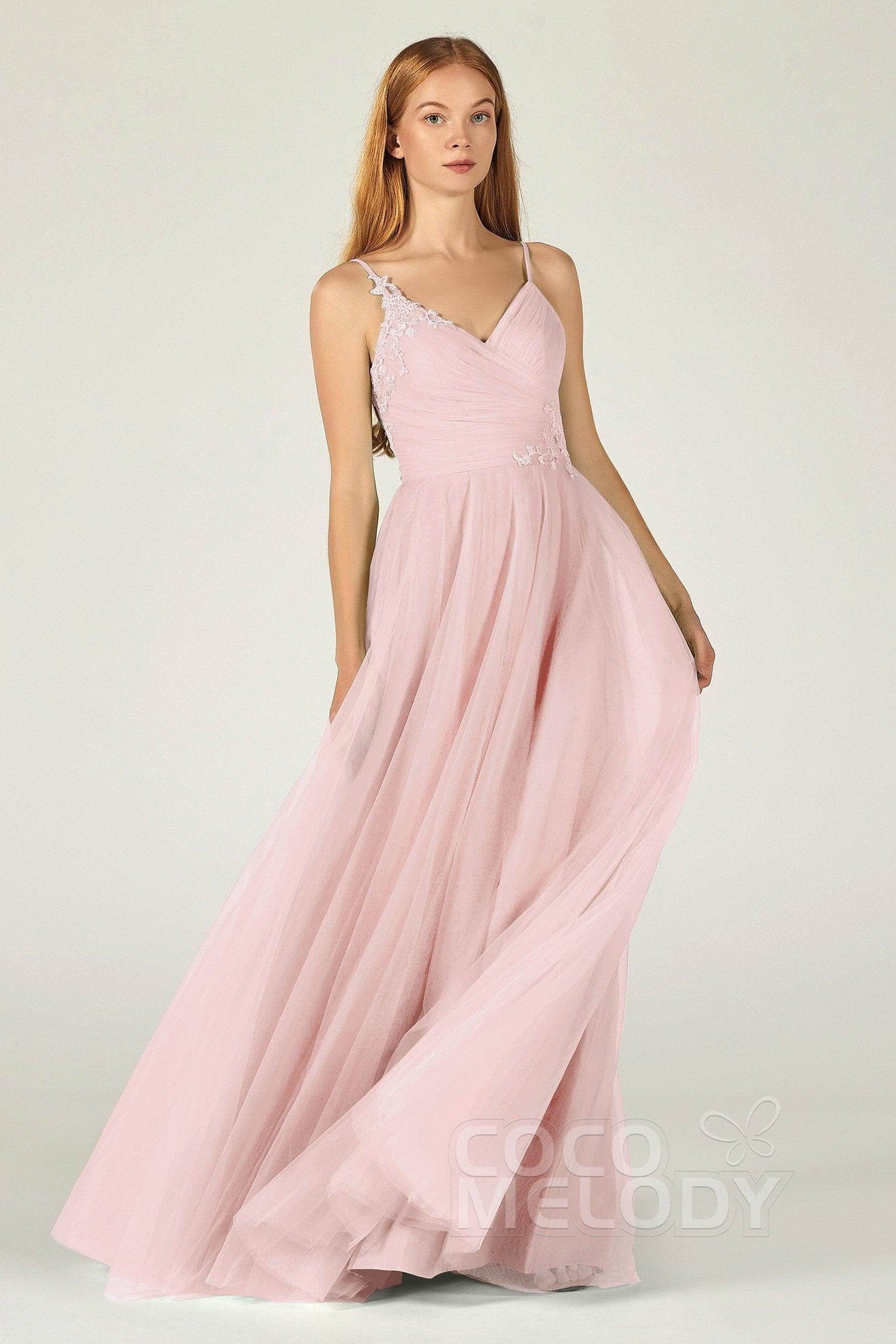 A-Line Floor Length Tulle Bridesmaid Dress CB0383