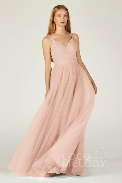 A-Line Floor Length Tulle Bridesmaid Dress CB0383