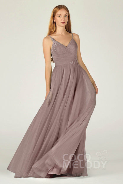 A-Line Floor Length Tulle Bridesmaid Dress CB0383
