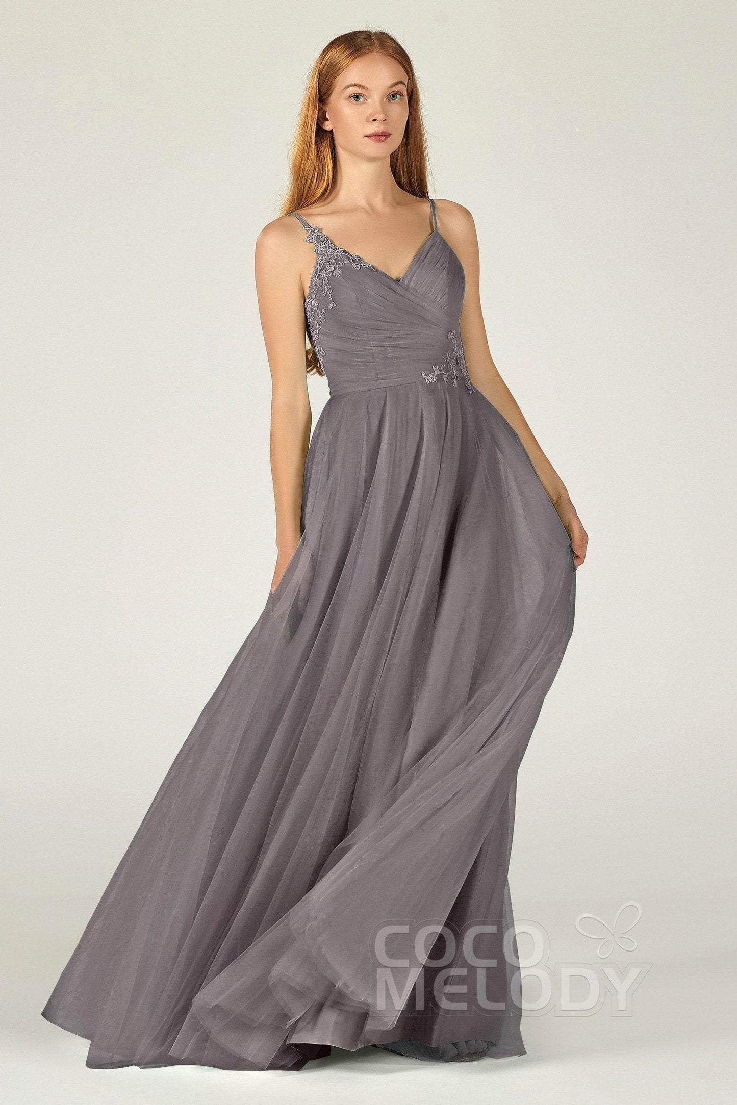 A-Line Floor Length Tulle Bridesmaid Dress CB0383