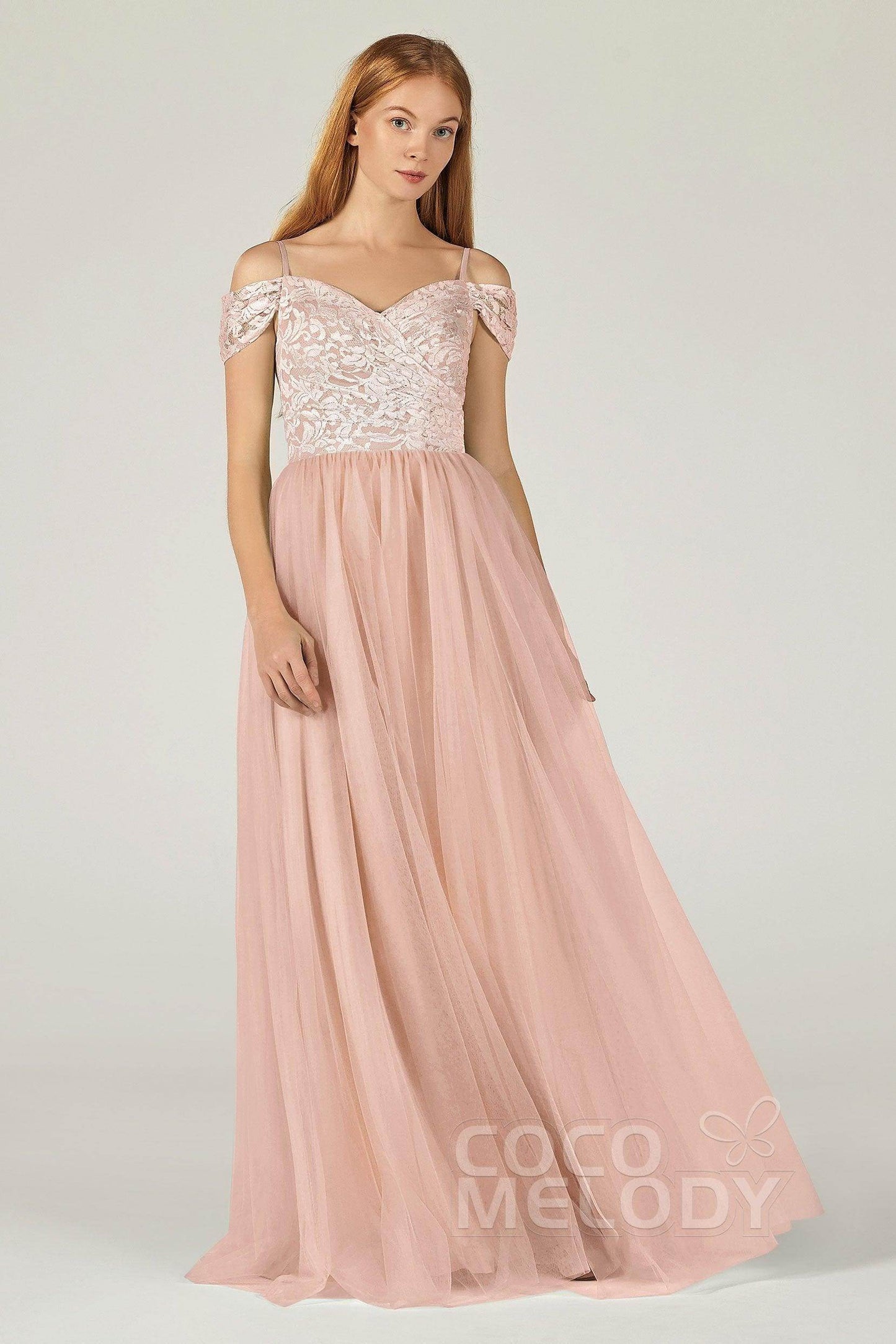 A-Line Floor Length Tulle Lace Bridesmaid Dress CB0384