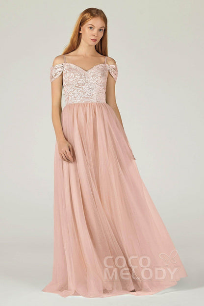 A-Line Floor Length Tulle Lace Bridesmaid Dress CB0384