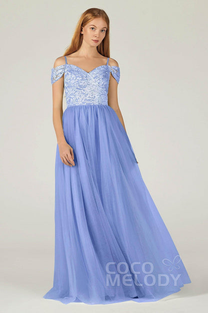 A-Line Floor Length Tulle Lace Bridesmaid Dress CB0384