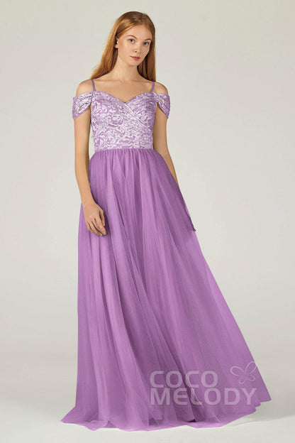 A-Line Floor Length Tulle Lace Bridesmaid Dress CB0384