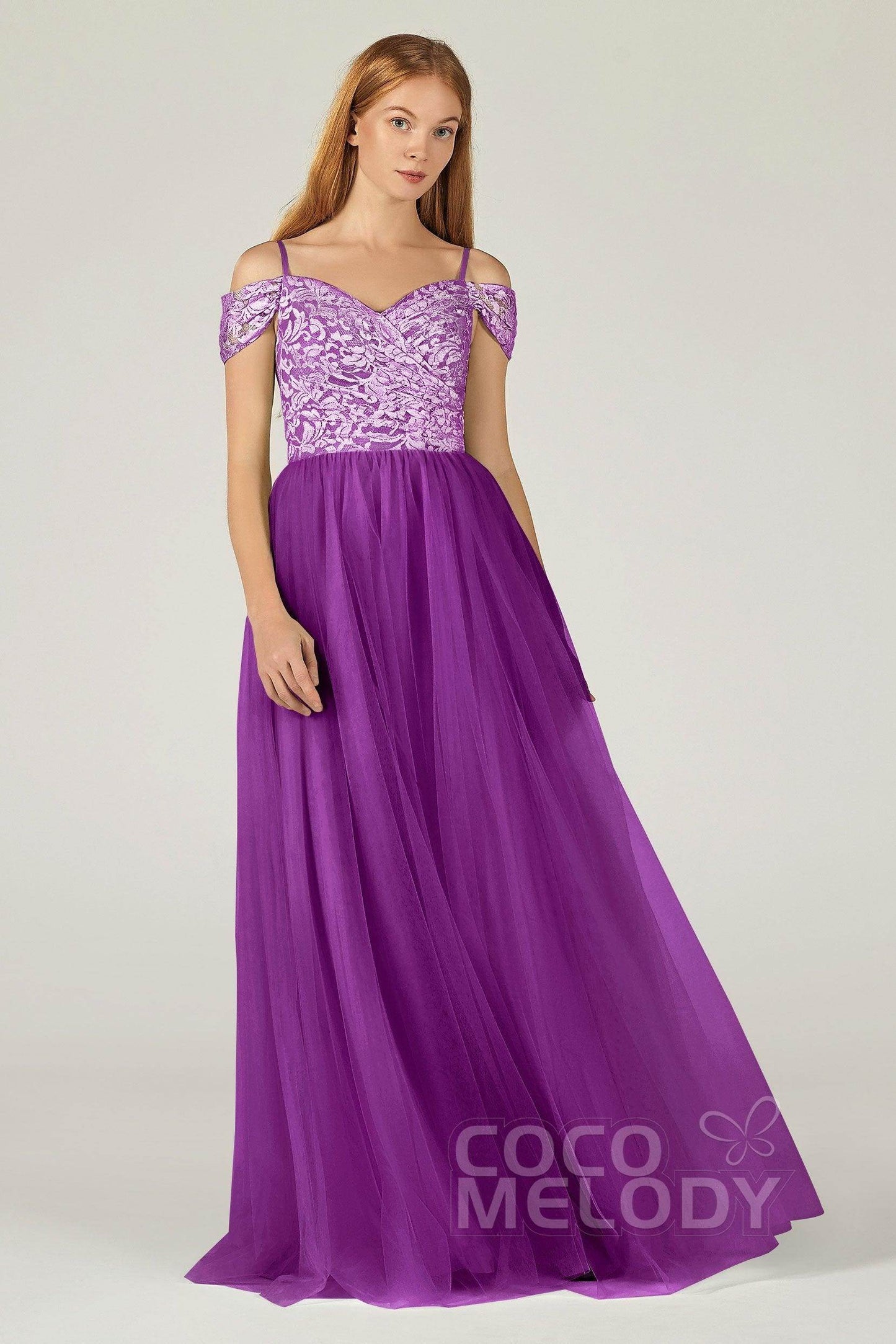 A-Line Floor Length Tulle Lace Bridesmaid Dress CB0384