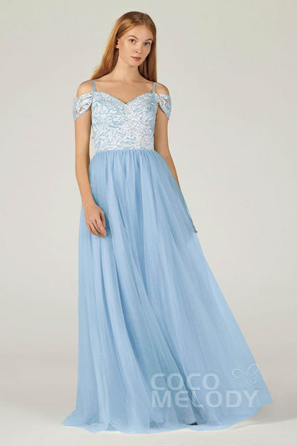 A-Line Floor Length Tulle Lace Bridesmaid Dress CB0384