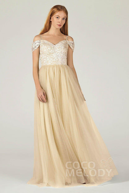 A-Line Floor Length Tulle Lace Bridesmaid Dress CB0384