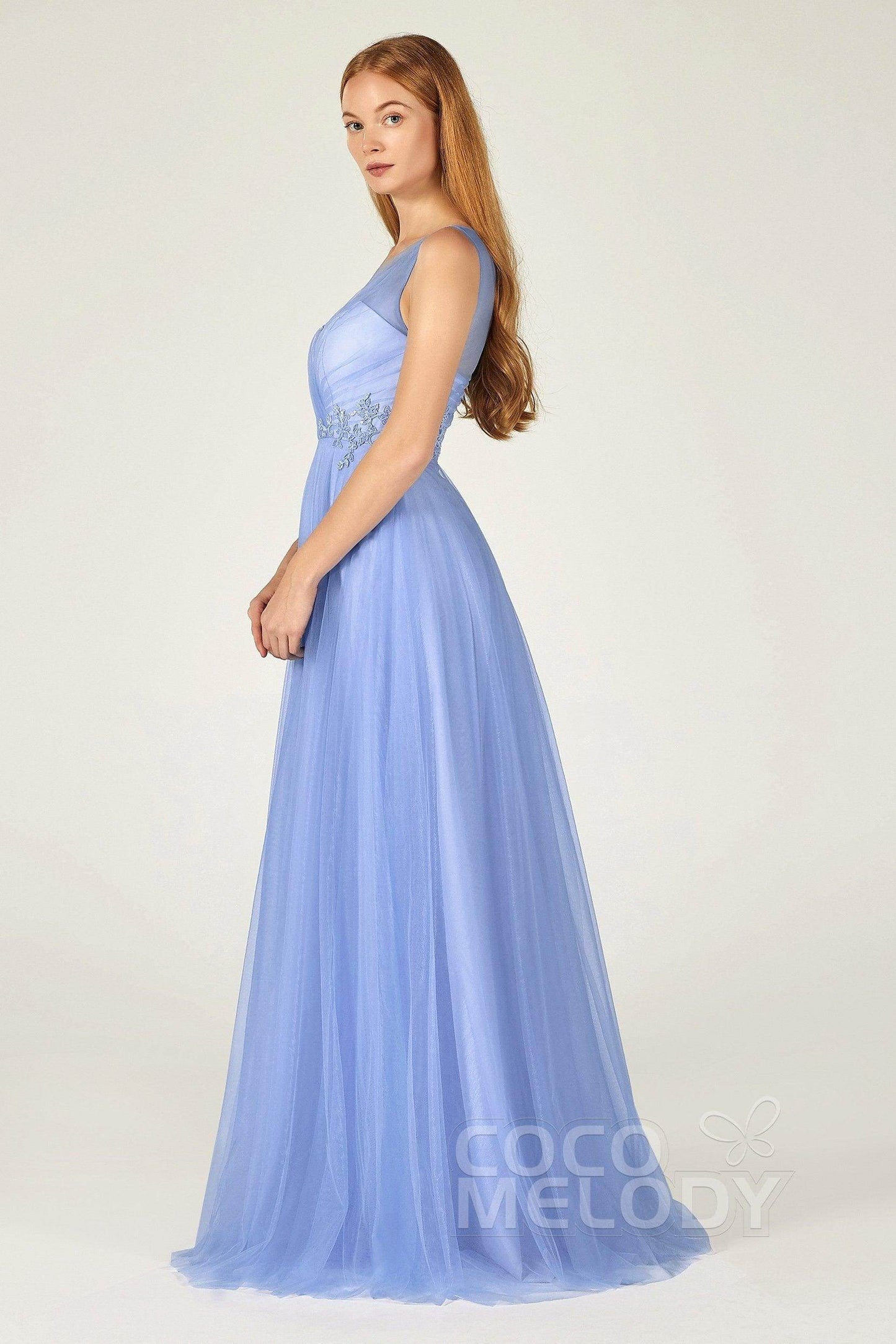 A-Line Floor Length Tulle Bridesmaid Dress CB0385