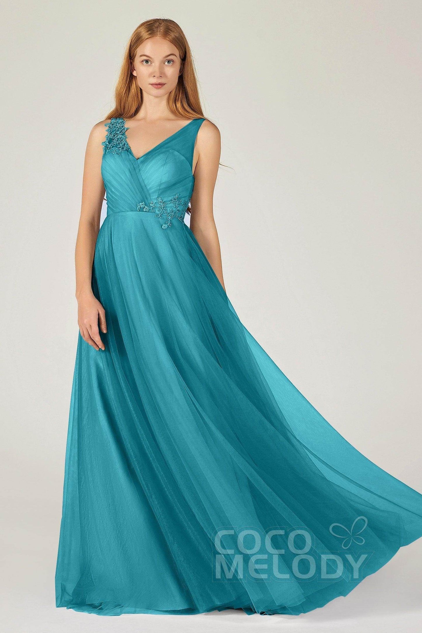 A-Line Floor Length Tulle Bridesmaid Dress CB0385