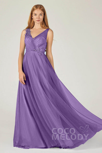 A-Line Floor Length Tulle Bridesmaid Dress CB0385
