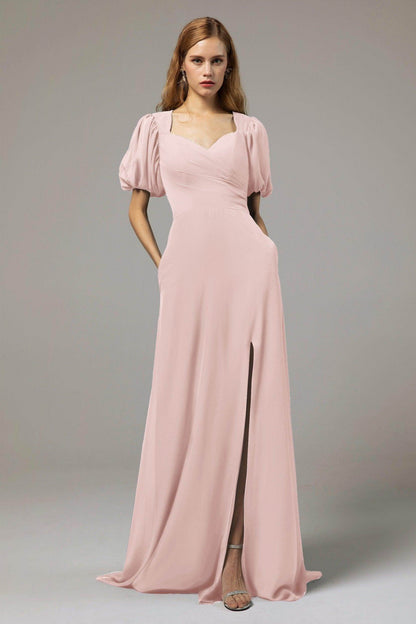 A-Line Floor Length Chiffon Bridesmaid Dress Formal Dresses CB0415