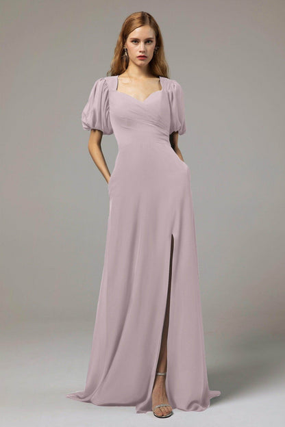 A-Line Floor Length Chiffon Bridesmaid Dress Formal Dresses CB0415
