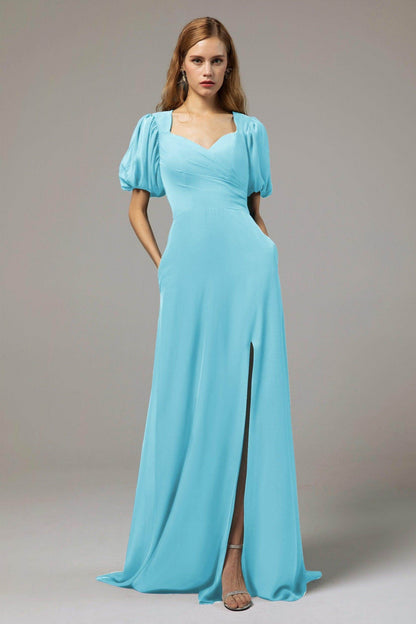 A-Line Floor Length Chiffon Bridesmaid Dress Formal Dresses CB0415