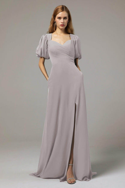 A-Line Floor Length Chiffon Bridesmaid Dress Formal Dresses CB0415