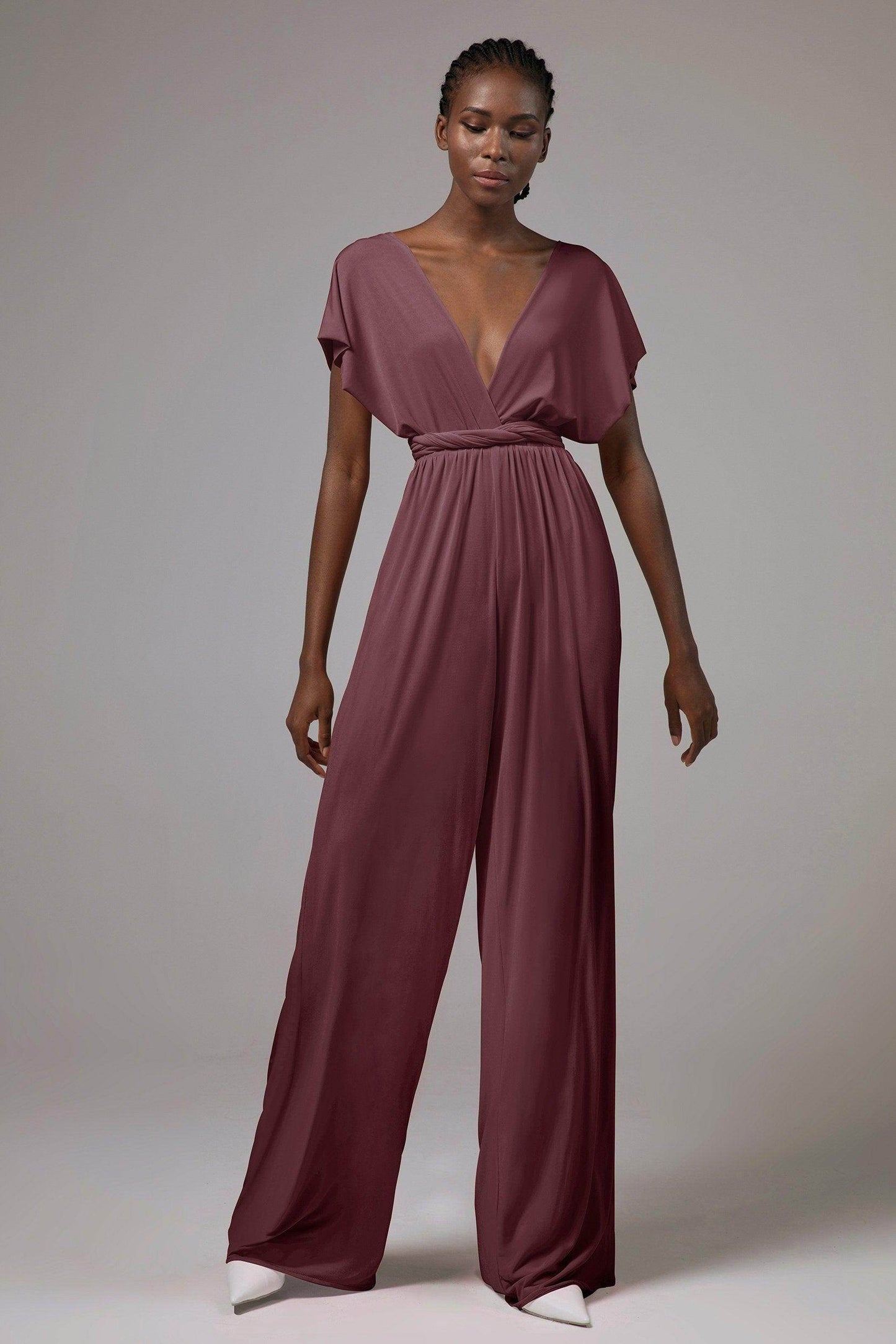 Jumpsuit Floor Length Knitted Fabric Bridesmaid Dress Formal Dresses CB0419