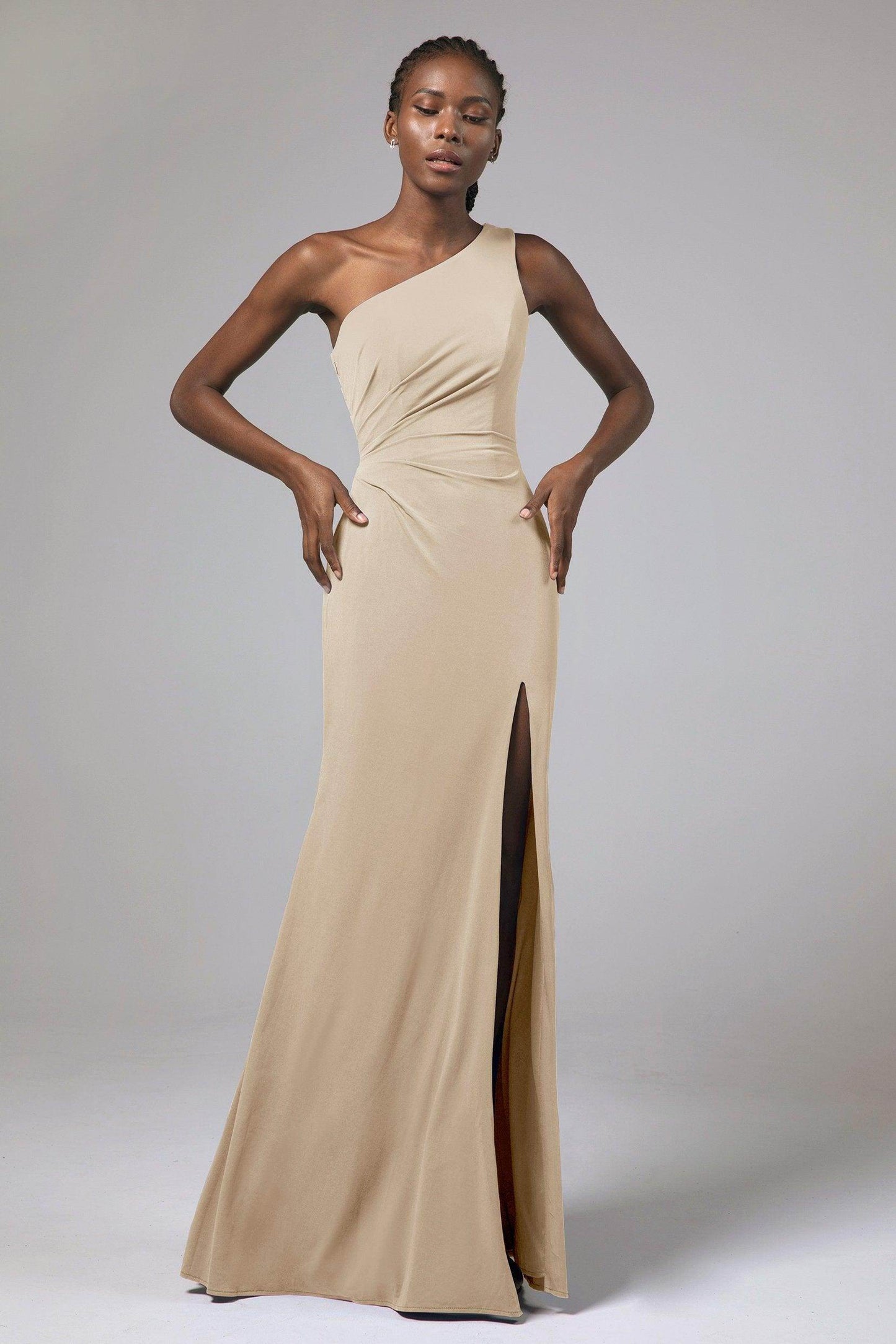 Sheath Floor Length Knitted Fabric Bridesmaid Dress Formal Dresses CB0423