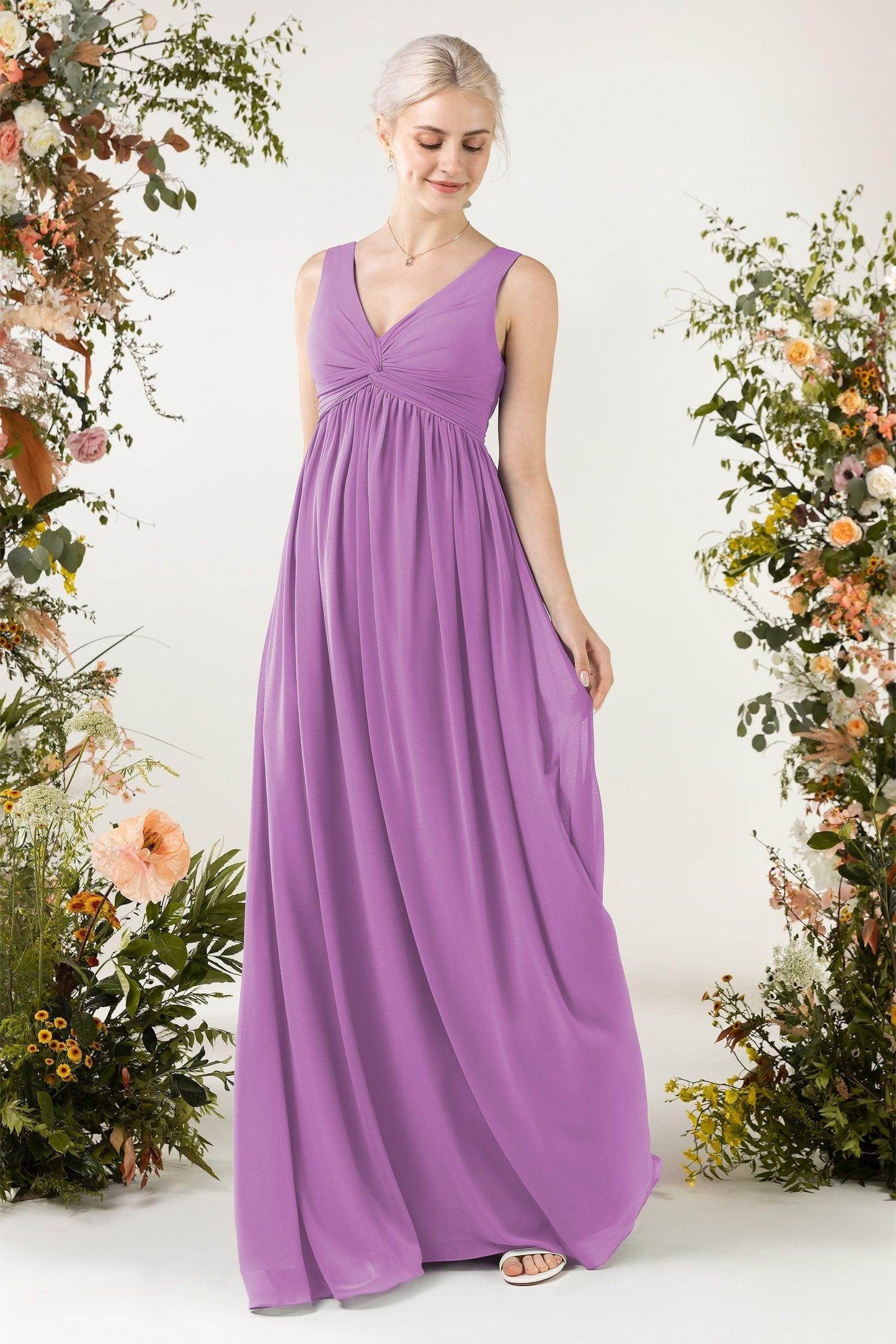 A-Line Sweep-Brush Train Chiffon Bridesmaid Dress CB0452
