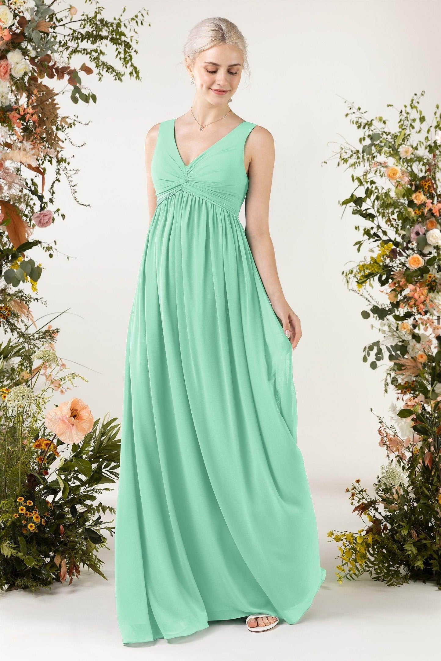 A-Line Sweep-Brush Train Chiffon Bridesmaid Dress CB0452