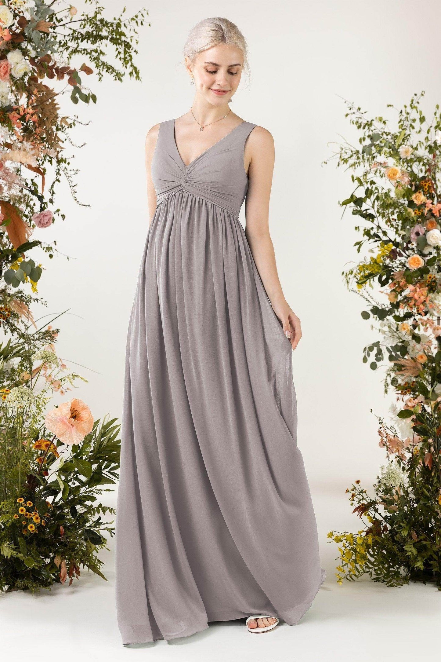 A-Line Sweep-Brush Train Chiffon Bridesmaid Dress CB0452
