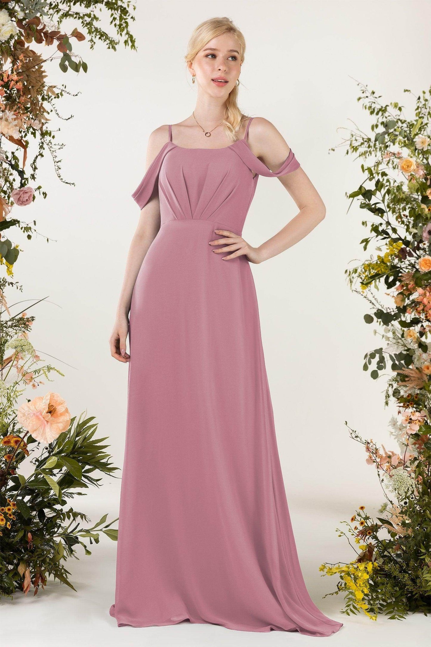 Sheath Sweep-Brush Train Chiffon Bridesmaid Dress CB0453