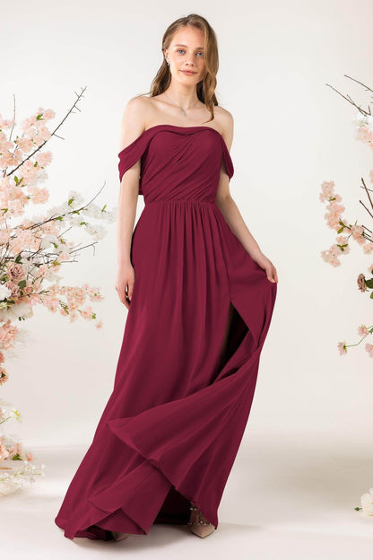 A-Line Sweep-Brush Train Chiffon Bridesmaid Dress CB0454