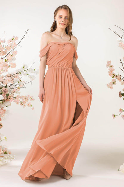 A-Line Sweep-Brush Train Chiffon Bridesmaid Dress CB0454