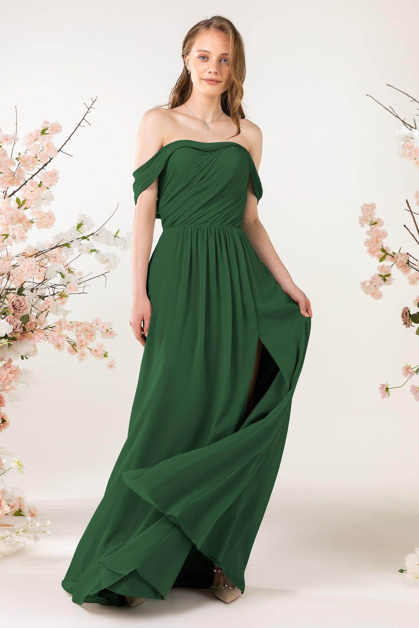 A-Line Sweep-Brush Train Chiffon Bridesmaid Dress CB0454
