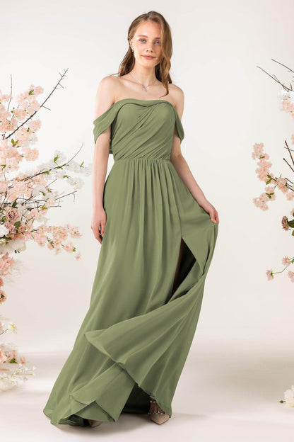 A-Line Sweep-Brush Train Chiffon Bridesmaid Dress CB0454