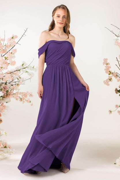 A-Line Sweep-Brush Train Chiffon Bridesmaid Dress CB0454