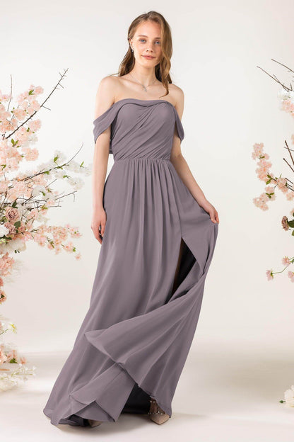 A-Line Sweep-Brush Train Chiffon Bridesmaid Dress CB0454