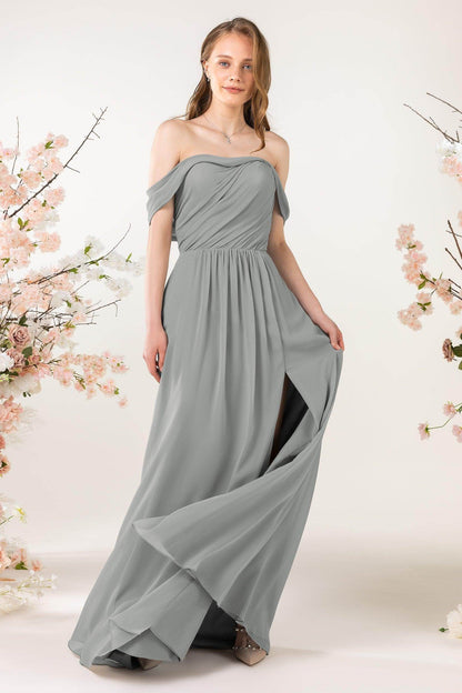 A-Line Sweep-Brush Train Chiffon Bridesmaid Dress CB0454
