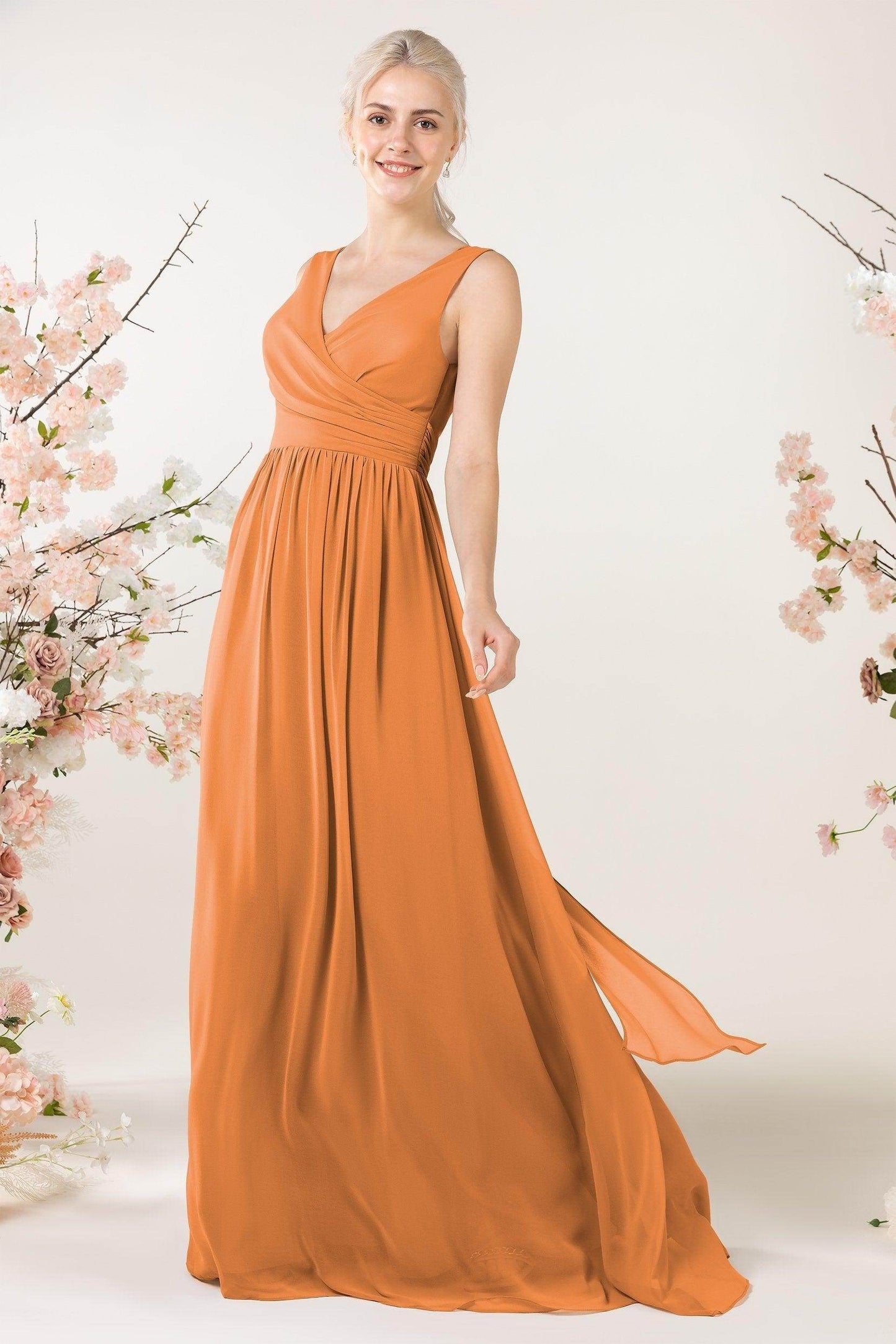 A-Line Sweep-Brush Train Chiffon Bridesmaid Dress CB0456
