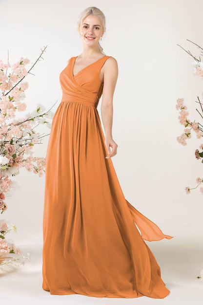 A-Line Sweep-Brush Train Chiffon Bridesmaid Dress CB0456