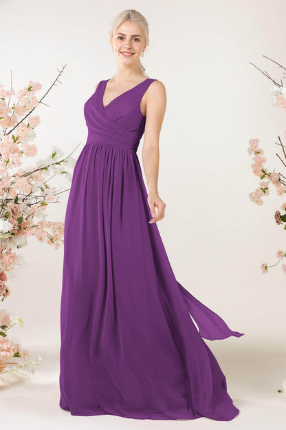 A-Line Sweep-Brush Train Chiffon Bridesmaid Dress CB0456