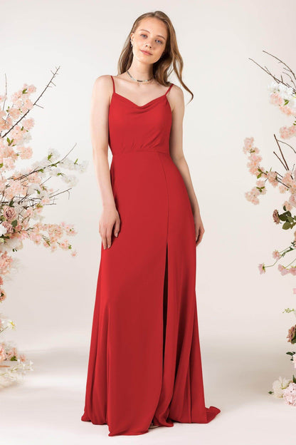 Sheath Sweep-Brush Train Chiffon Bridesmaid Dress CB0457
