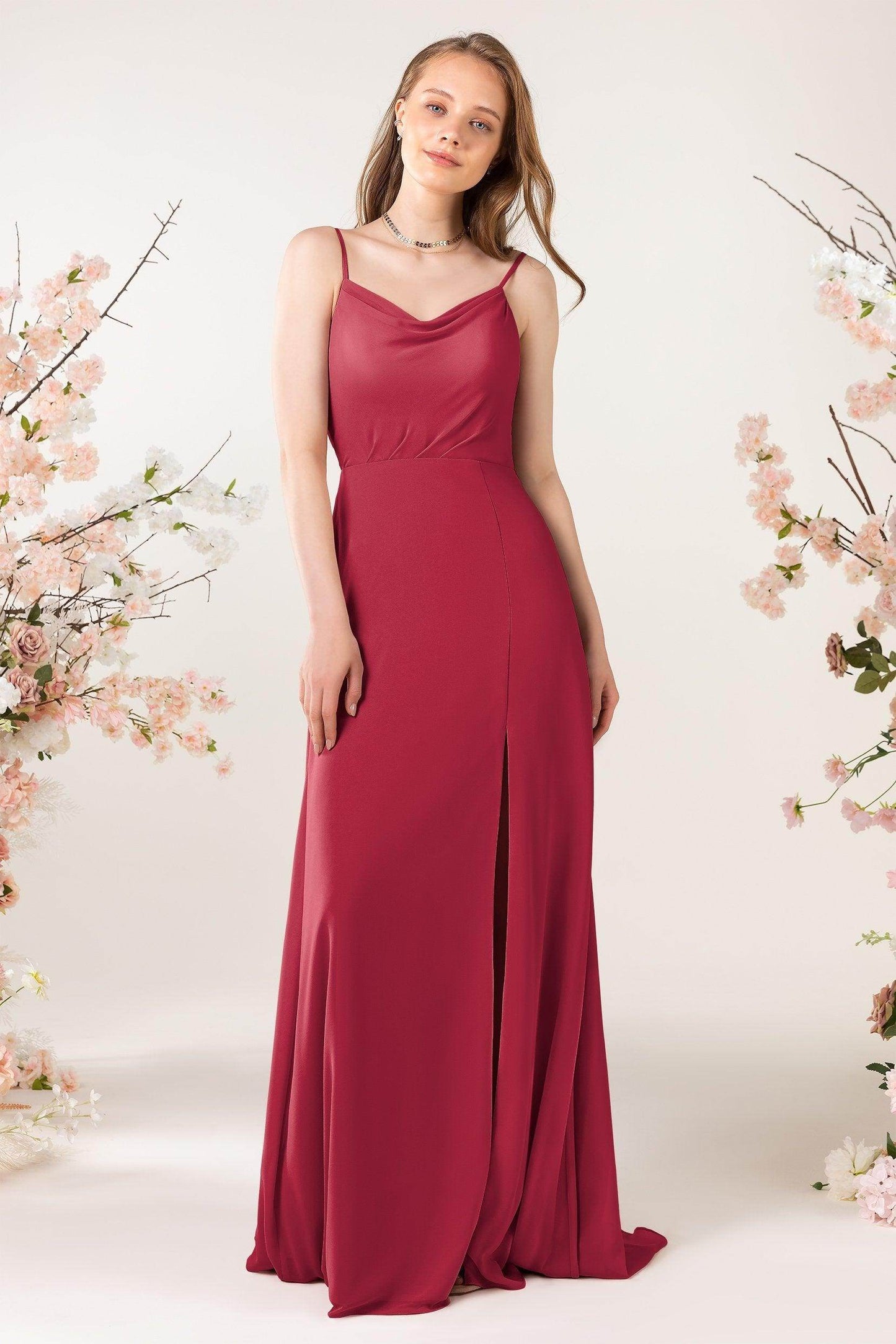 Sheath Sweep-Brush Train Chiffon Bridesmaid Dress CB0457
