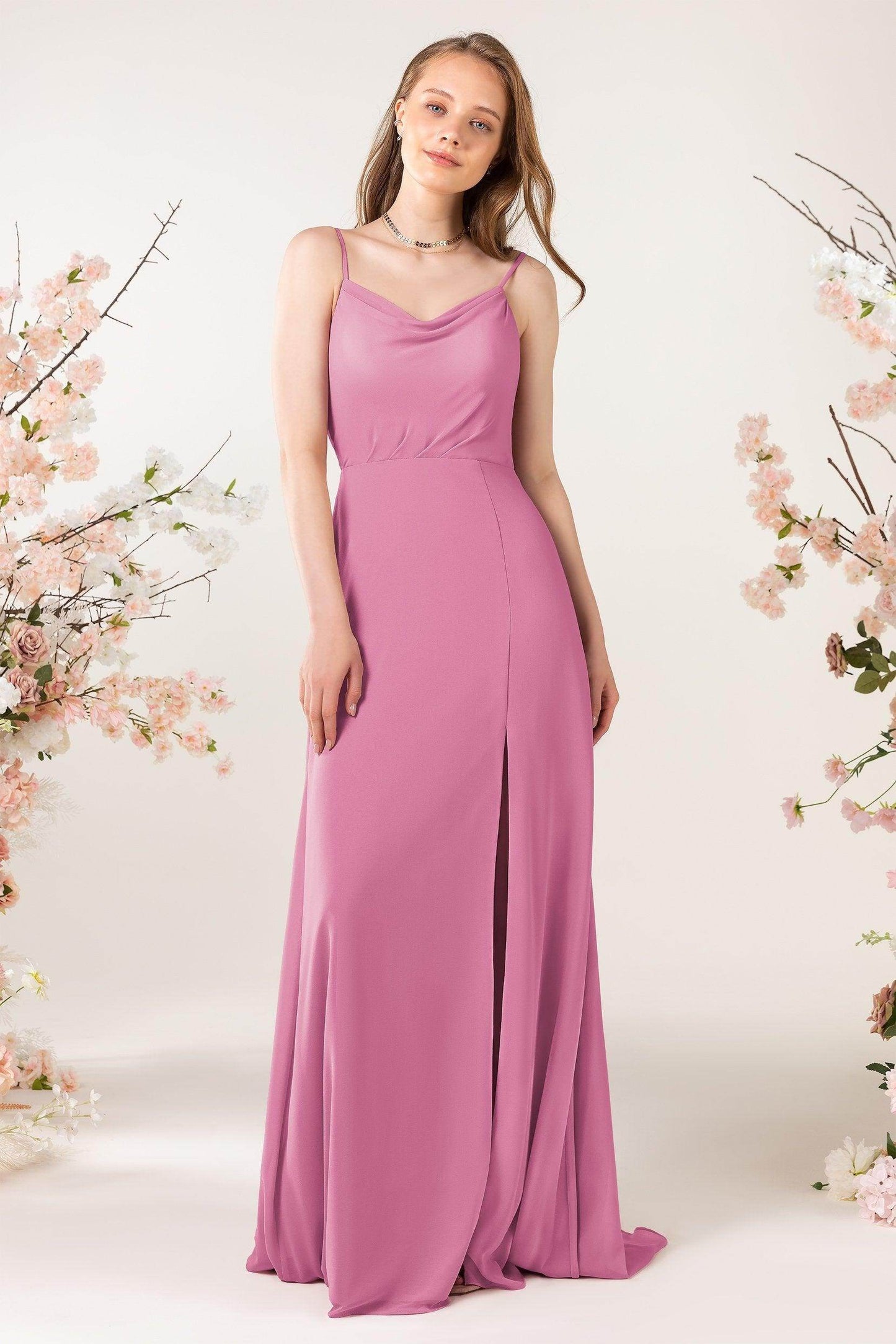 Sheath Sweep-Brush Train Chiffon Bridesmaid Dress CB0457