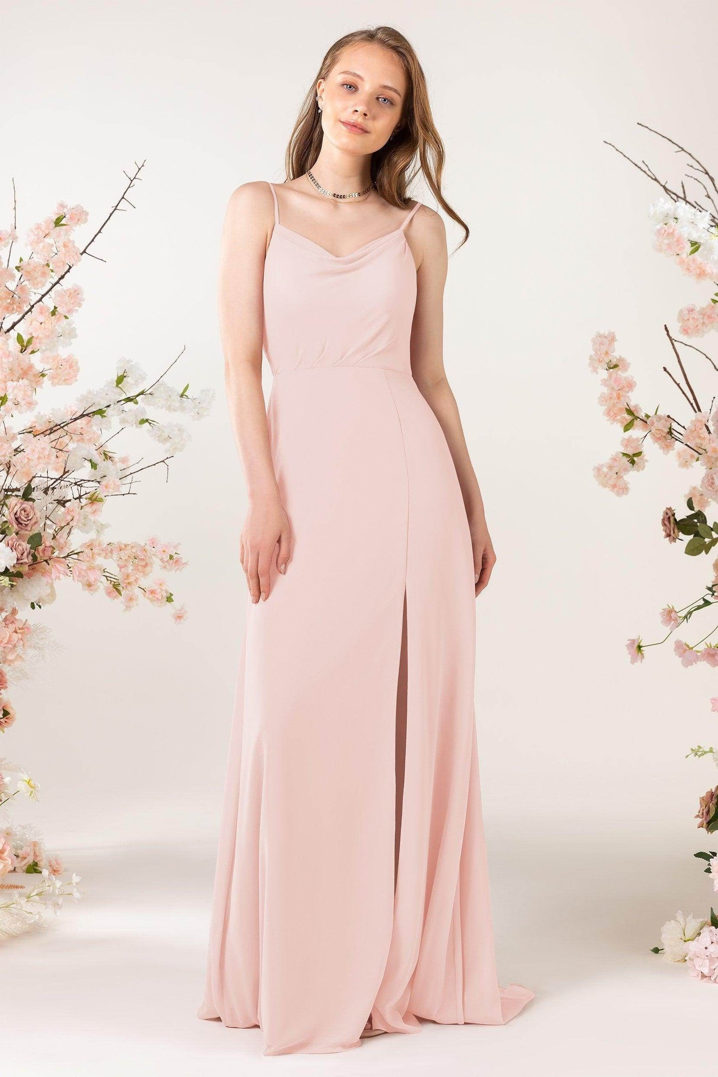 Sheath Sweep-Brush Train Chiffon Bridesmaid Dress CB0457