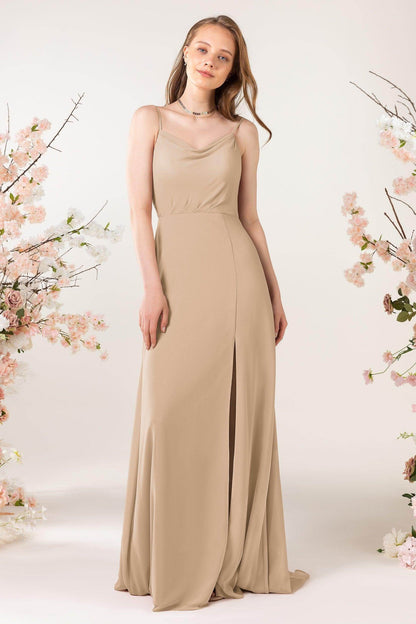 Sheath Sweep-Brush Train Chiffon Bridesmaid Dress CB0457