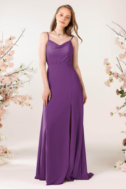 Sheath Sweep-Brush Train Chiffon Bridesmaid Dress CB0457
