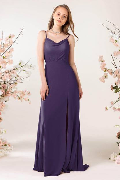 Sheath Sweep-Brush Train Chiffon Bridesmaid Dress CB0457