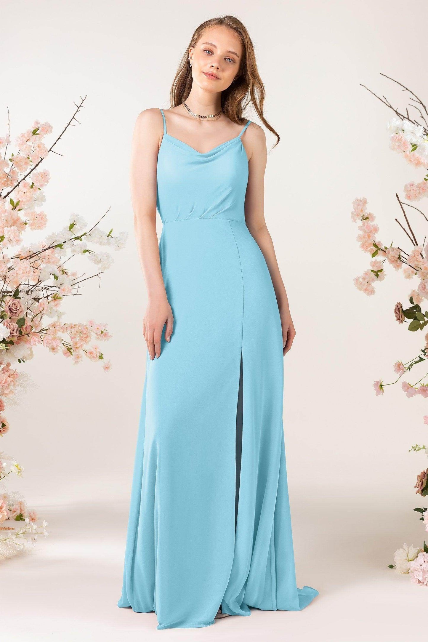 Sheath Sweep-Brush Train Chiffon Bridesmaid Dress CB0457