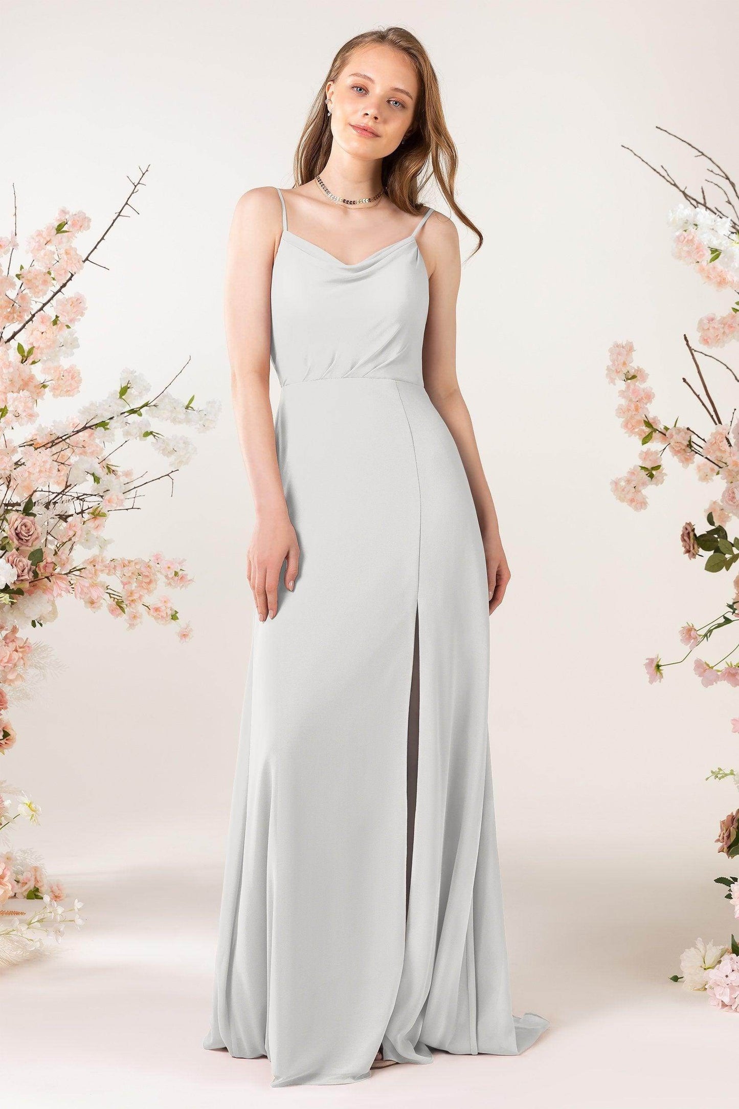 Sheath Sweep-Brush Train Chiffon Bridesmaid Dress CB0457