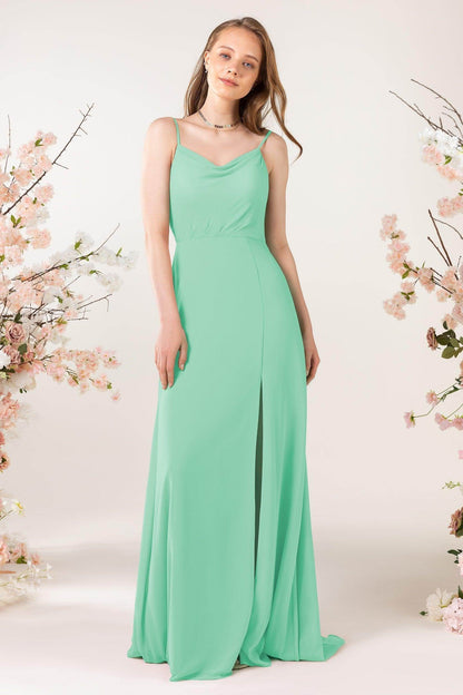 Sheath Sweep-Brush Train Chiffon Bridesmaid Dress CB0457