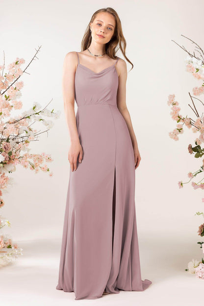Sheath Sweep-Brush Train Chiffon Bridesmaid Dress CB0457