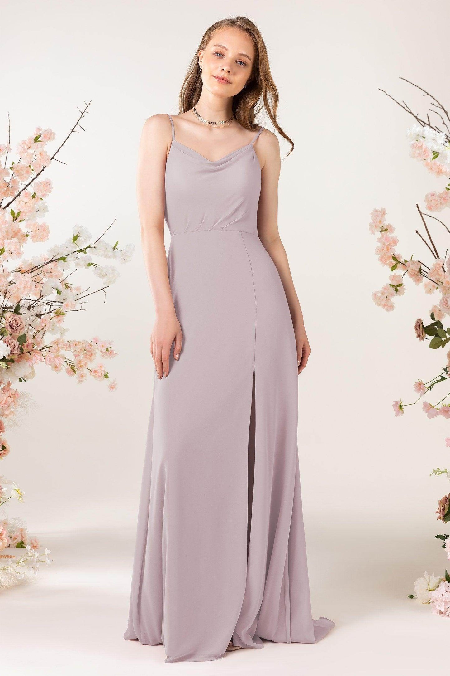 Sheath Sweep-Brush Train Chiffon Bridesmaid Dress CB0457