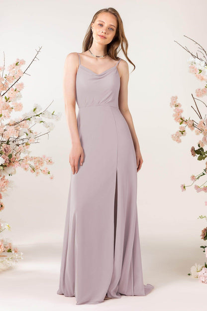 Sheath Sweep-Brush Train Chiffon Bridesmaid Dress CB0457