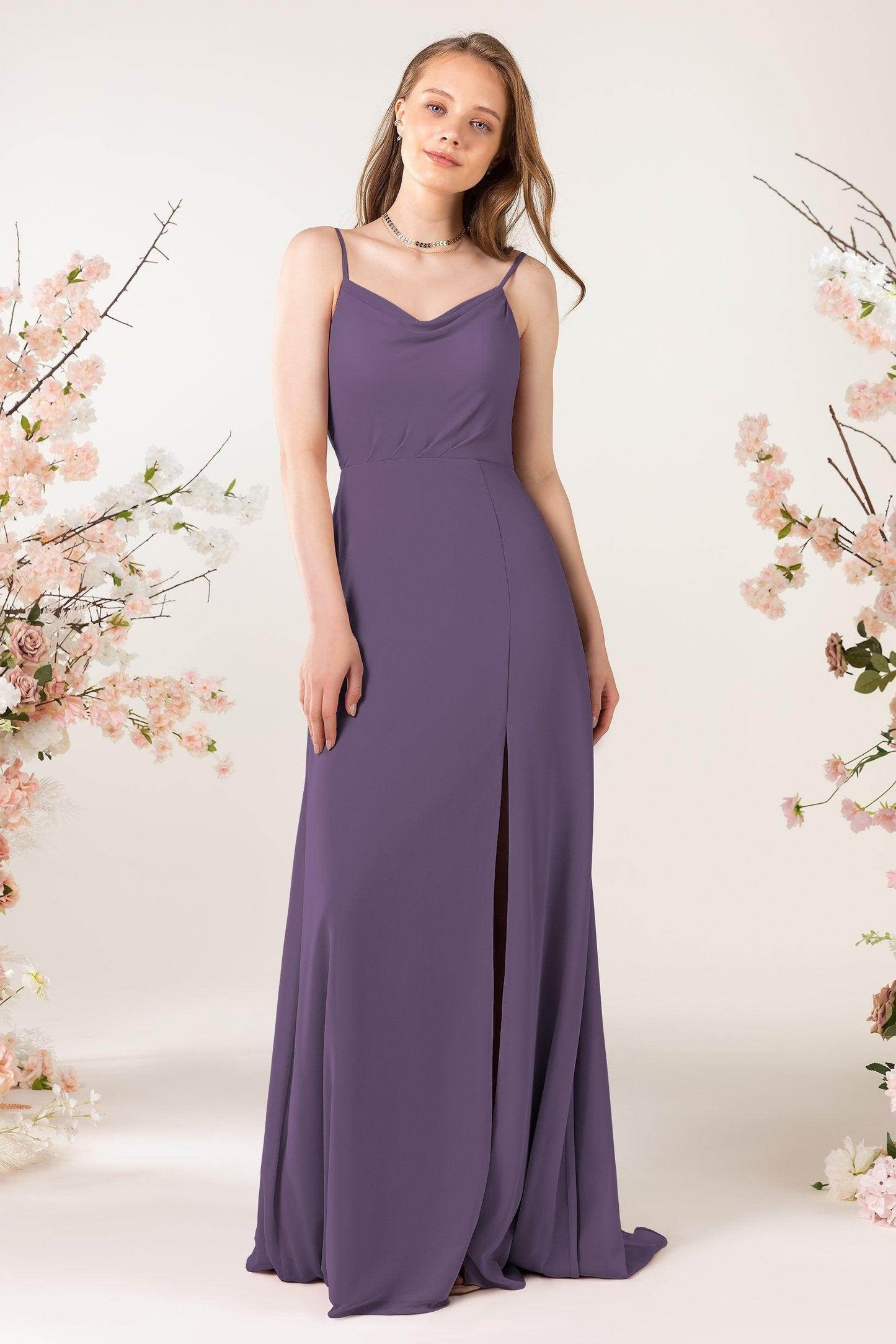 Sheath Sweep-Brush Train Chiffon Bridesmaid Dress CB0457