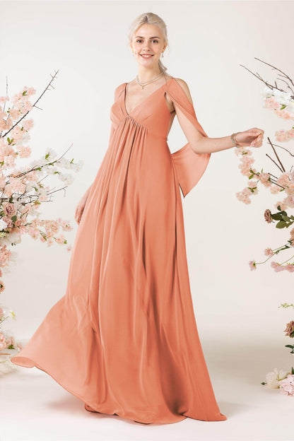 A-Line Sweep-Brush Train Chiffon Bridesmaid Dress CB0458