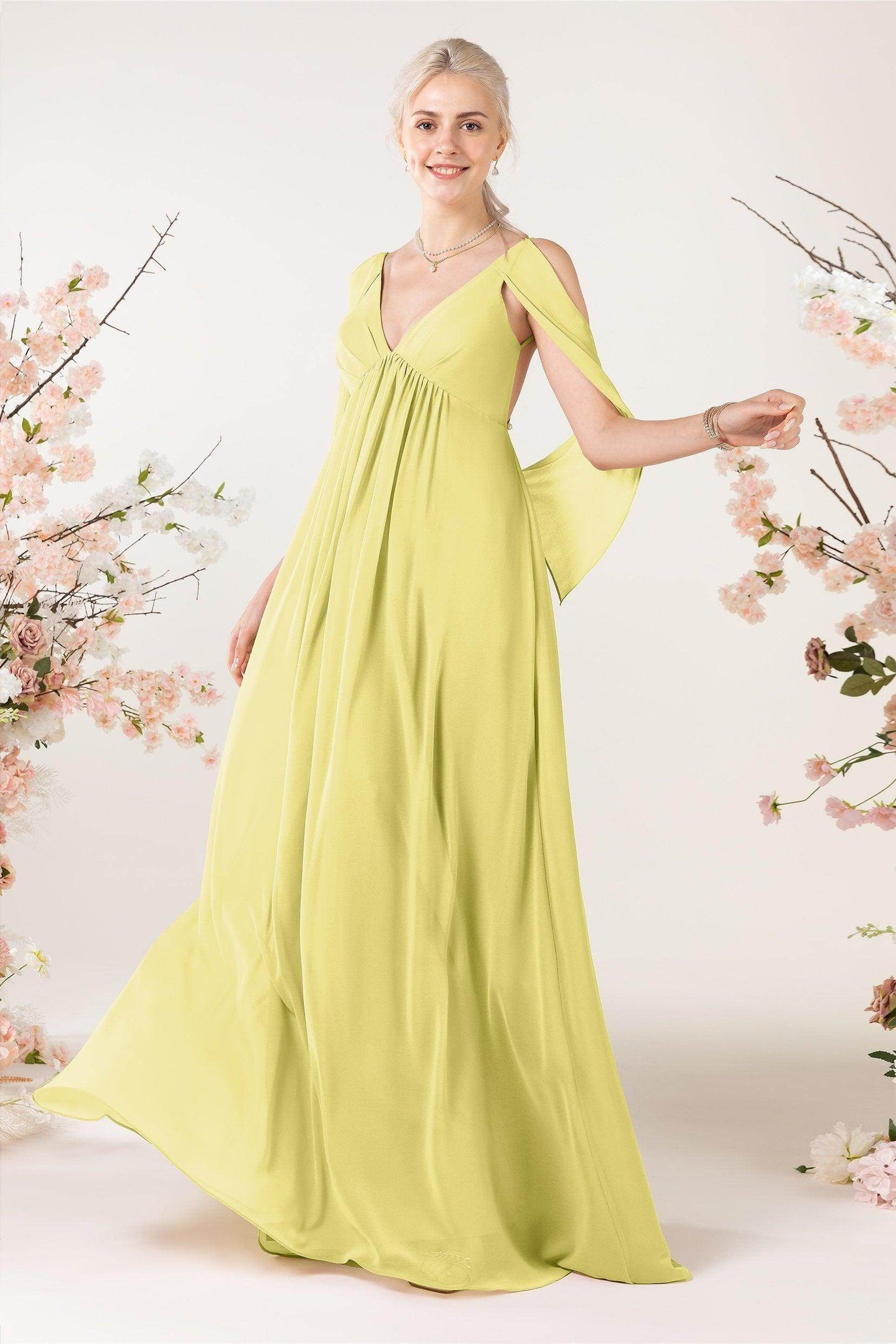 A-Line Sweep-Brush Train Chiffon Bridesmaid Dress CB0458